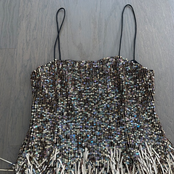 Alice + Olivia FIFI Gold Black Ombre Fringe Mini Dress EUC - Size 2 - Picture 7 of 11